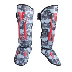 Fighter Shinguards Thai Ergo - Gray Camo/red, FSG-004GCR